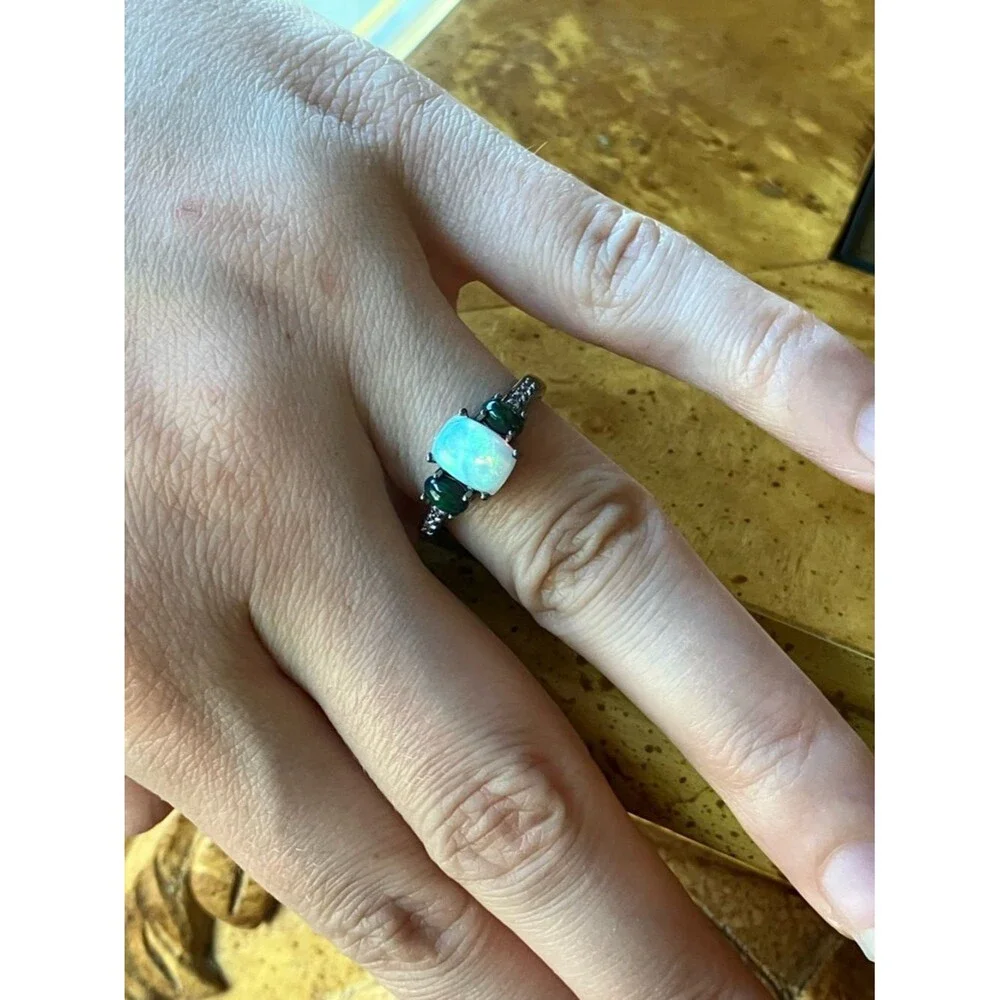 Genuine Ethiopian Opal Sterling Silver Ring Size 8